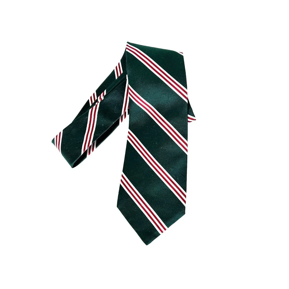 Vtg Rooster Silk Tie Green Burgundy White Regimental Stripe Ivy Preppy USA